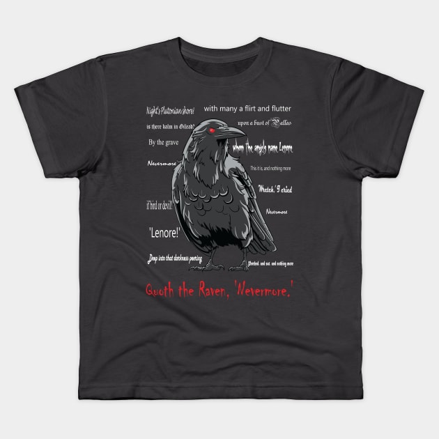 Edgar Allan Poe - The Raven Kids T-Shirt by lucid